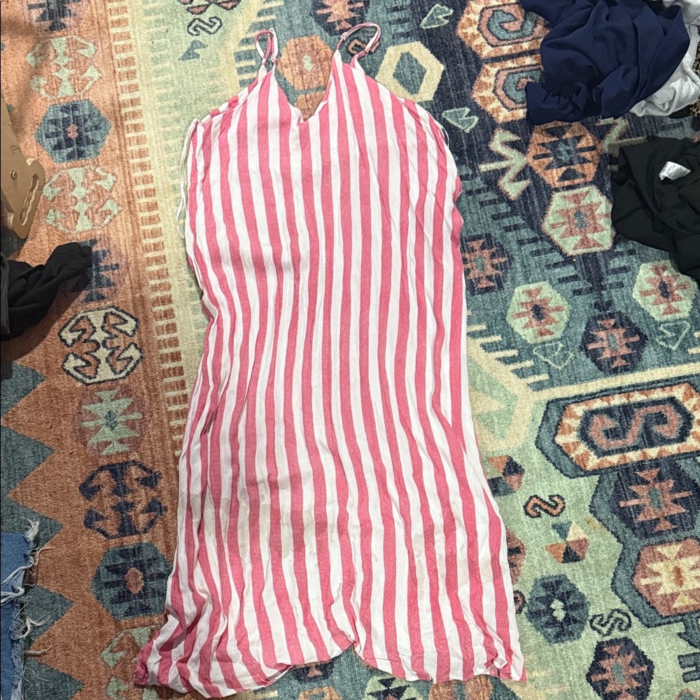 Impressions Pink and White Striped Midi Dress